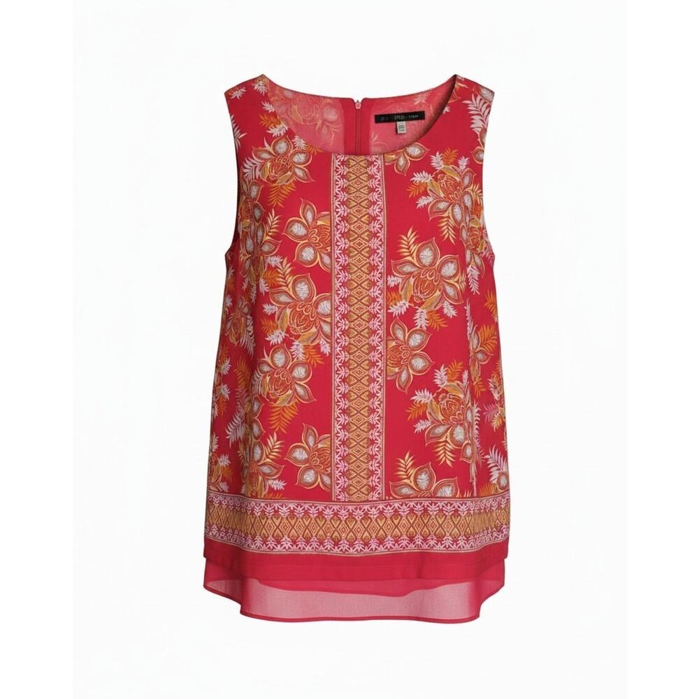 Rose & Olive Pink Tropical Floral Lined Sleeveless Hi-Lo Blouse Women's Size 2XL